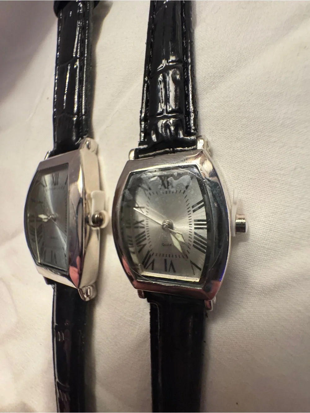 Classic Black Leather Strap His AND Hers Watches 2-for 1 with Silver-Tone Case